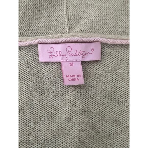 Lilly Pulitzer 100% Cashmere Tan Open Front Cardigan Sweater Ruffle Trim Sz M - Picture 3 of 4